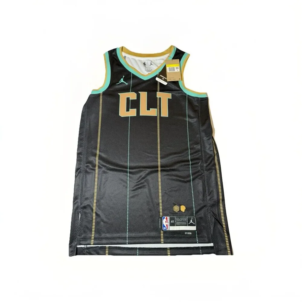 NWT Jordan Charlotte Hornets CLT City Edition NBA Jersey Black Men’s Small 40
